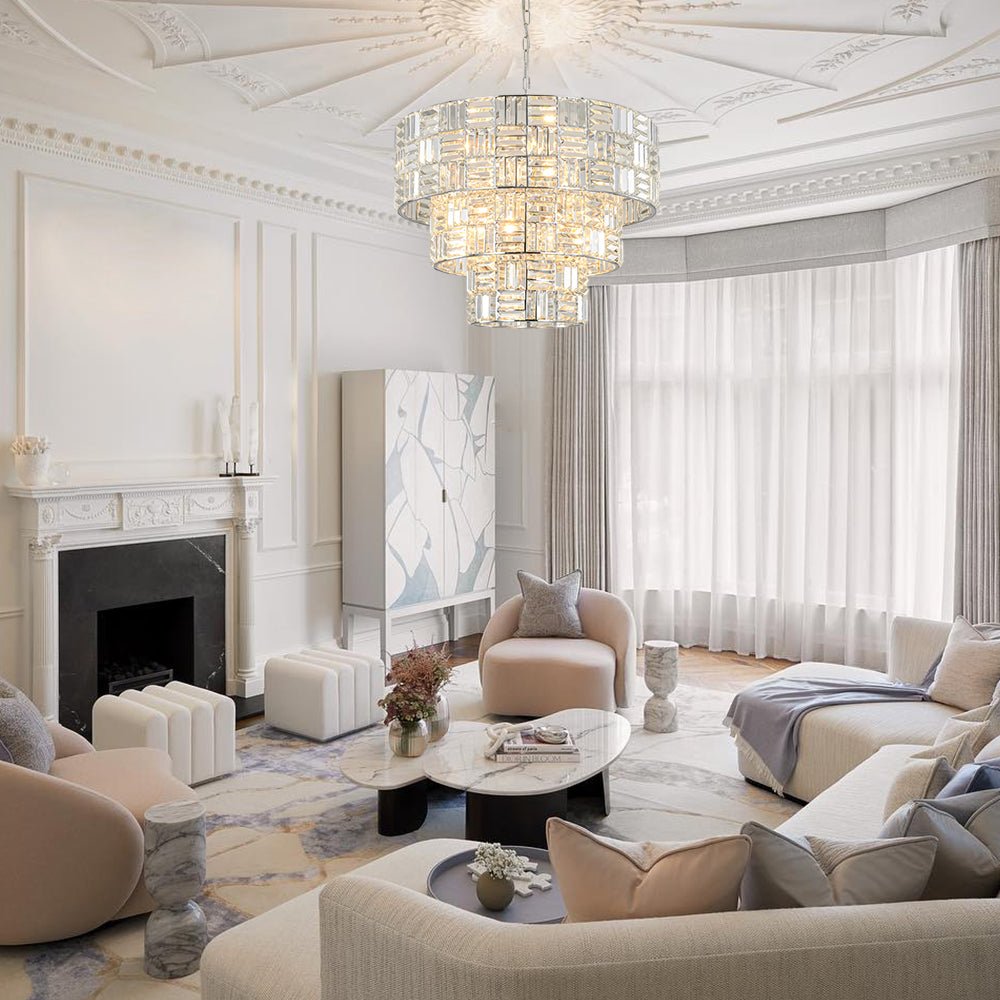 Glam Chrome Spark Cut Crystal Tiered Round Chandelier