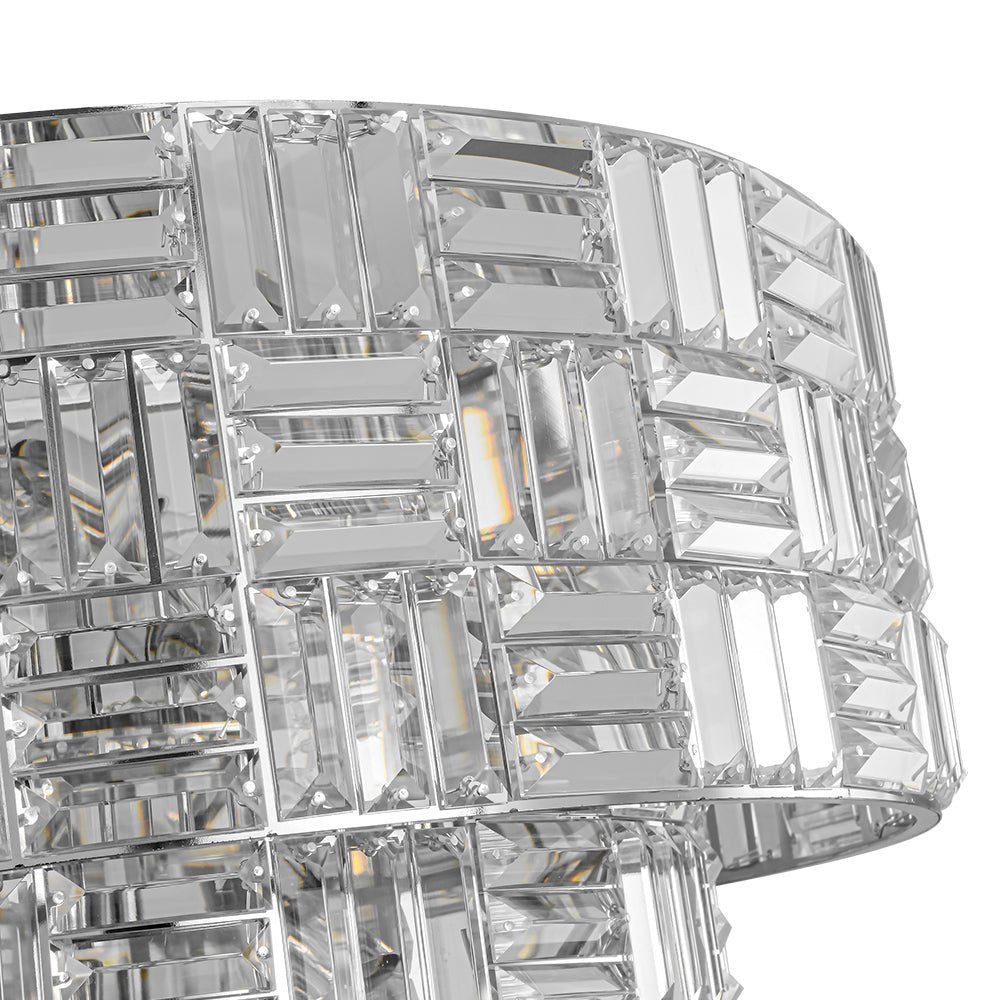 Glam Chrome Spark Cut Crystal Tiered Round Chandelier
