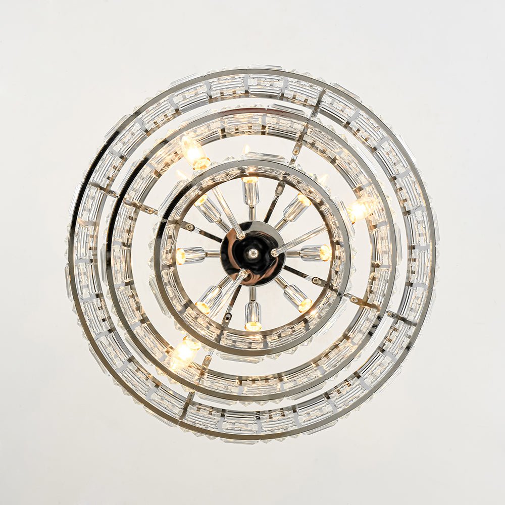 Glam Chrome Spark Cut Crystal Tiered Round Chandelier