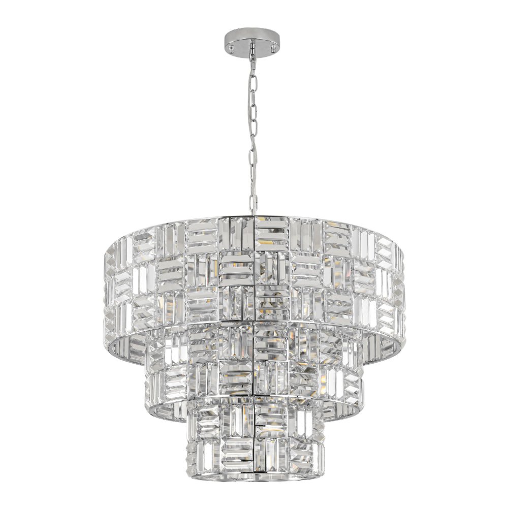 Glam Chrome Spark Cut Crystal Tiered Round Chandelier