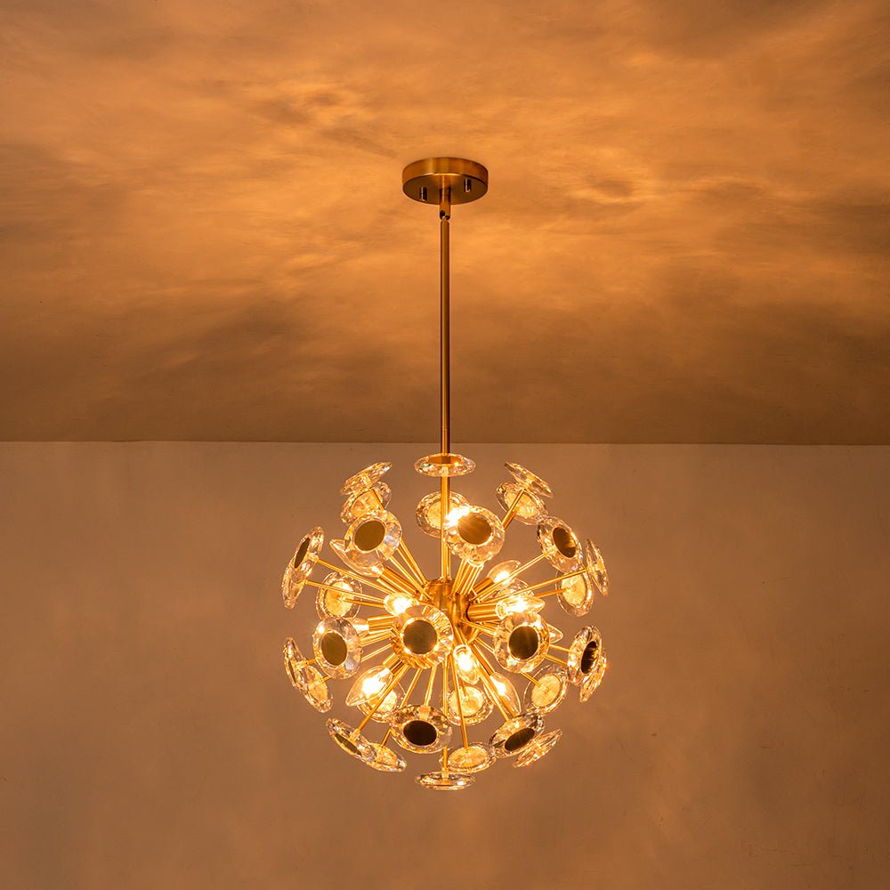 Glam Crystal Accent Brass Sphere Dandelion Chandelier