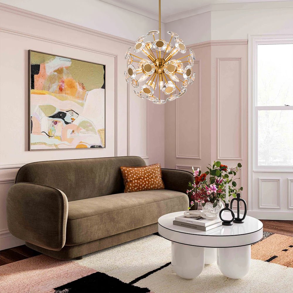 Glam Crystal Accent Brass Sphere Dandelion Chandelier