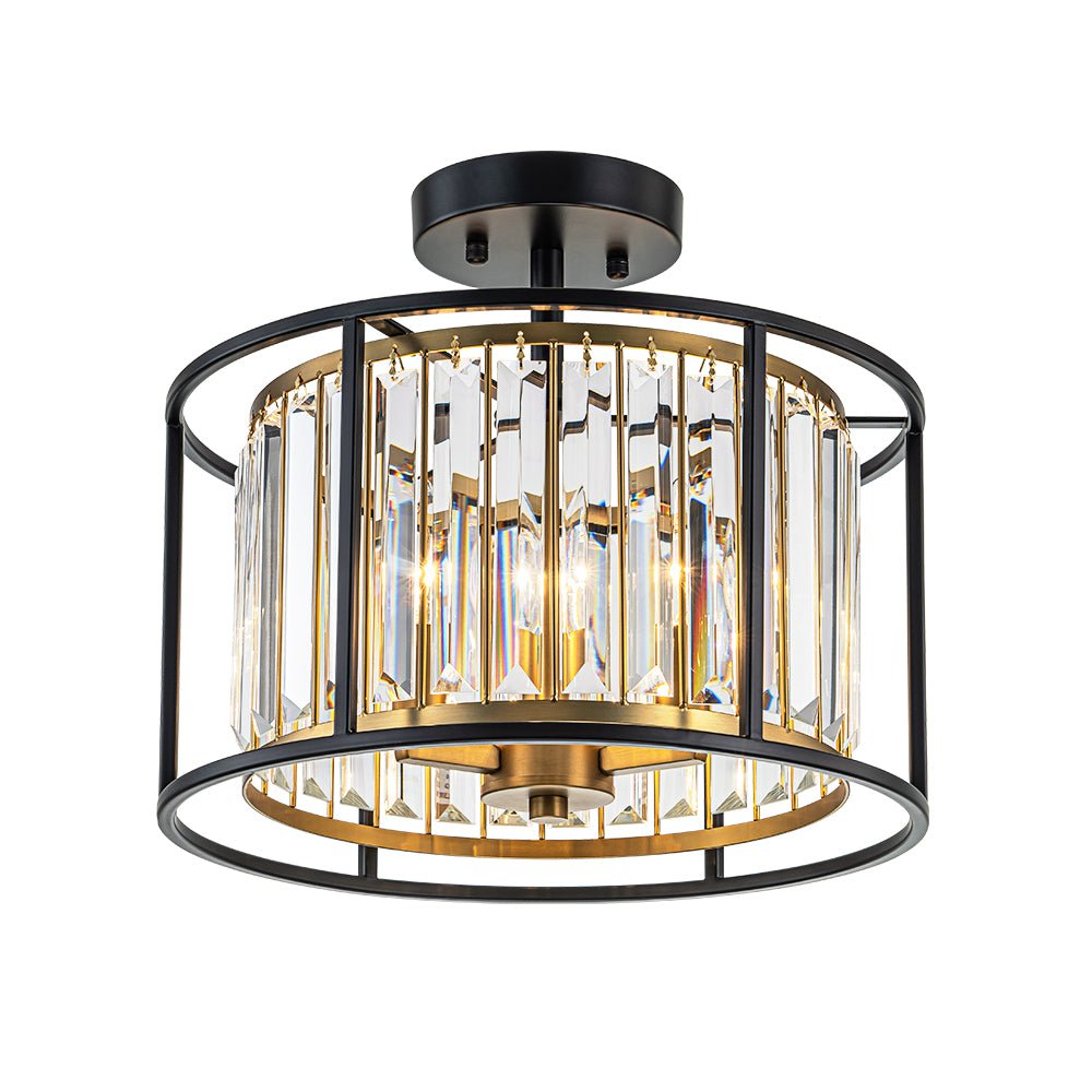 Glam Crystal Drum Round Semi Flush Ceiling Light