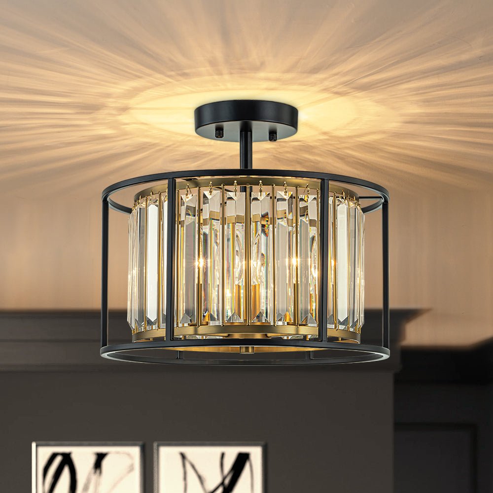 Glam Crystal Drum Round Semi Flush Ceiling Light