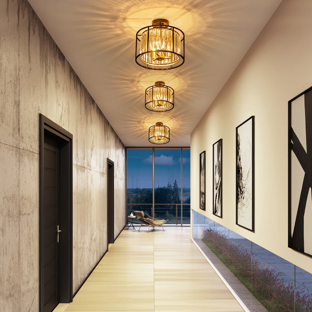 Glam Crystal Drum Round Semi Flush Ceiling Light