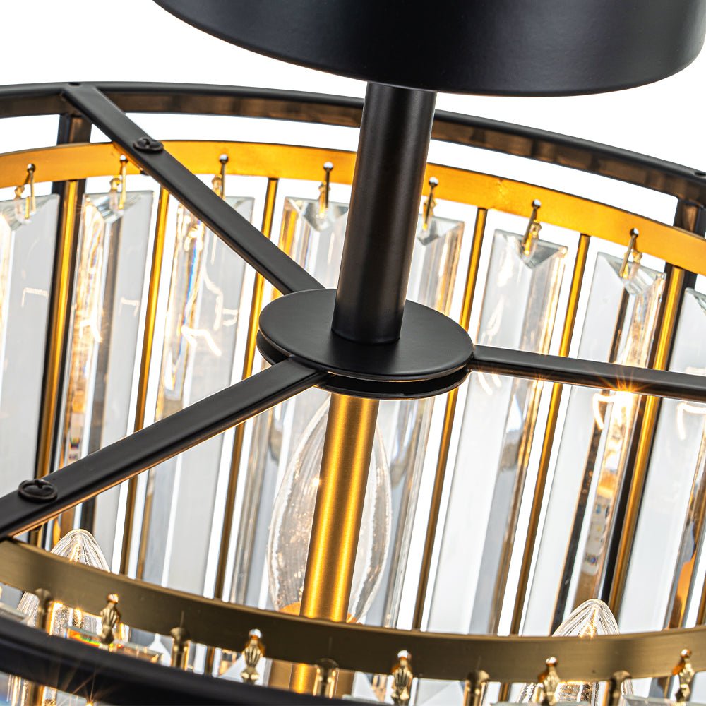 Glam Crystal Drum Round Semi Flush Ceiling Light