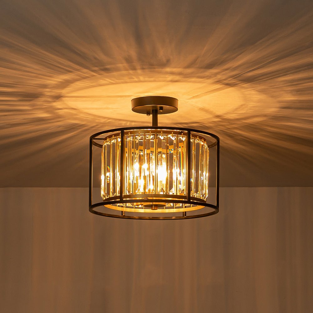 Glam Crystal Drum Round Semi Flush Ceiling Light