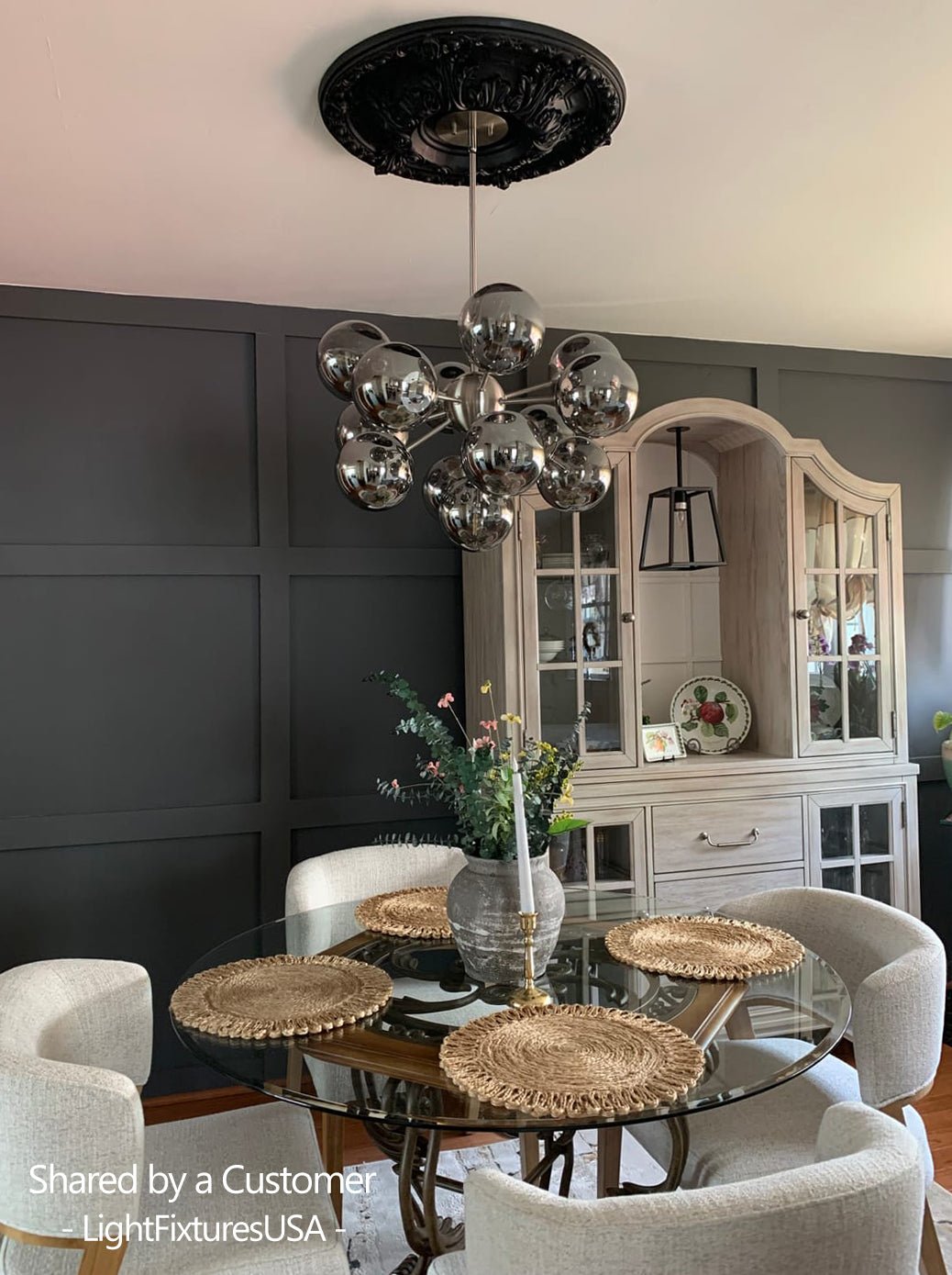 Glam Dark Pearl Sputnik Smoked Glass Bubble Chandelier Light Fixture
