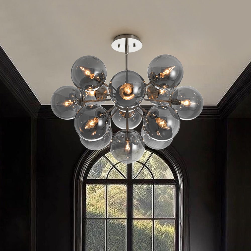 Glam Dark Pearl Sputnik Smoked Glass Bubble Chandelier Light Fixture