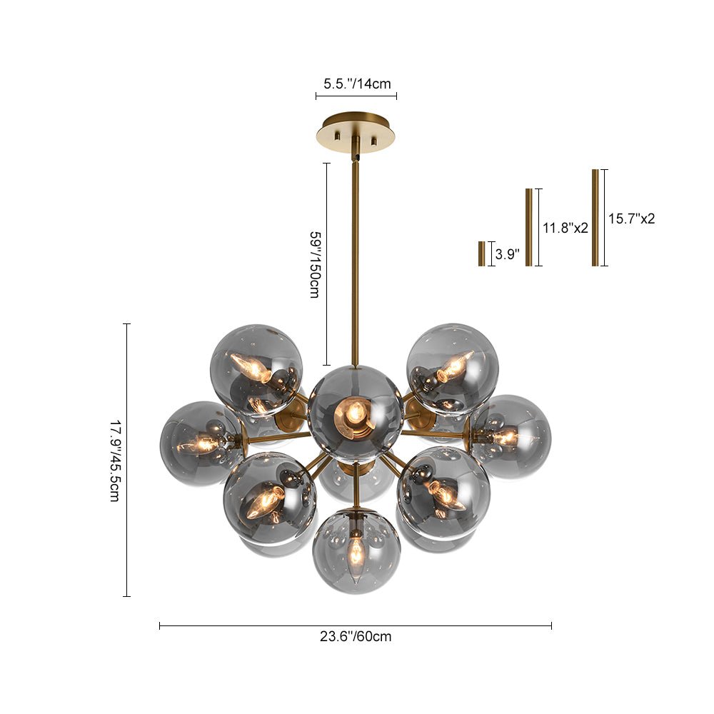 Glam Dark Pearl Sputnik Smoked Glass Bubble Chandelier Light Fixture