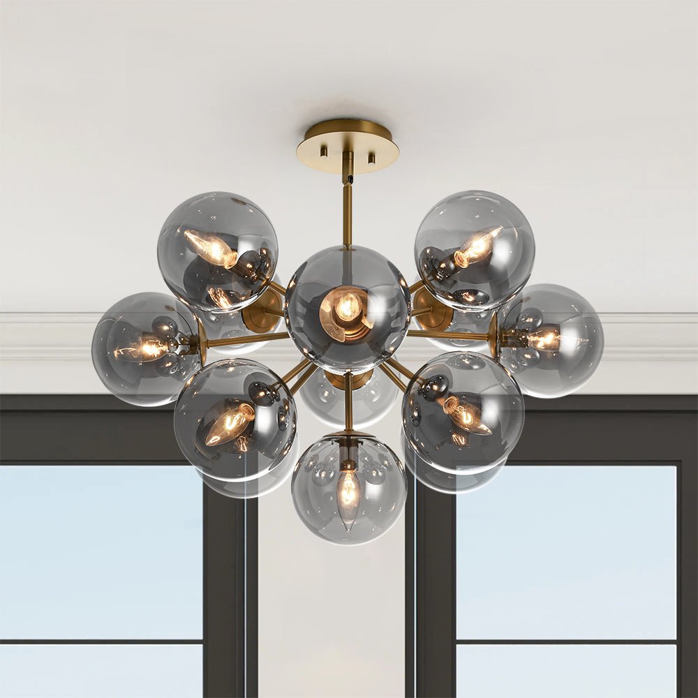 Glam Dark Pearl Sputnik Smoked Glass Bubble Chandelier Light Fixture