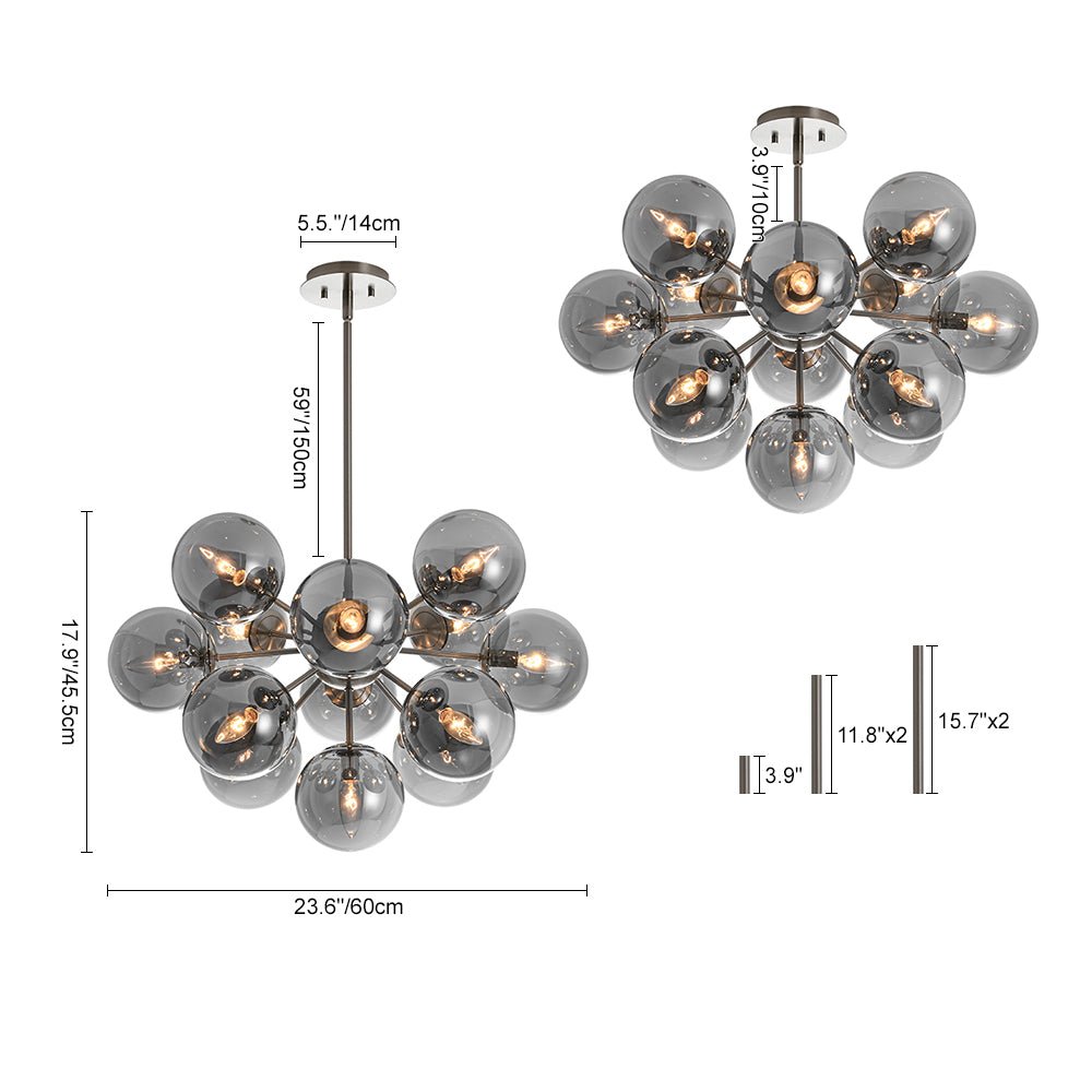 Glam Dark Pearl Sputnik Smoked Glass Bubble Chandelier Light Fixture