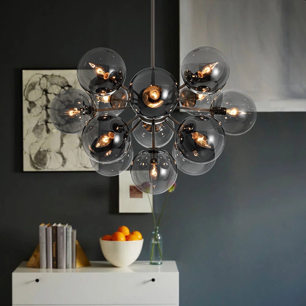 Glam Dark Pearl Sputnik Smoked Glass Bubble Chandelier Light Fixture
