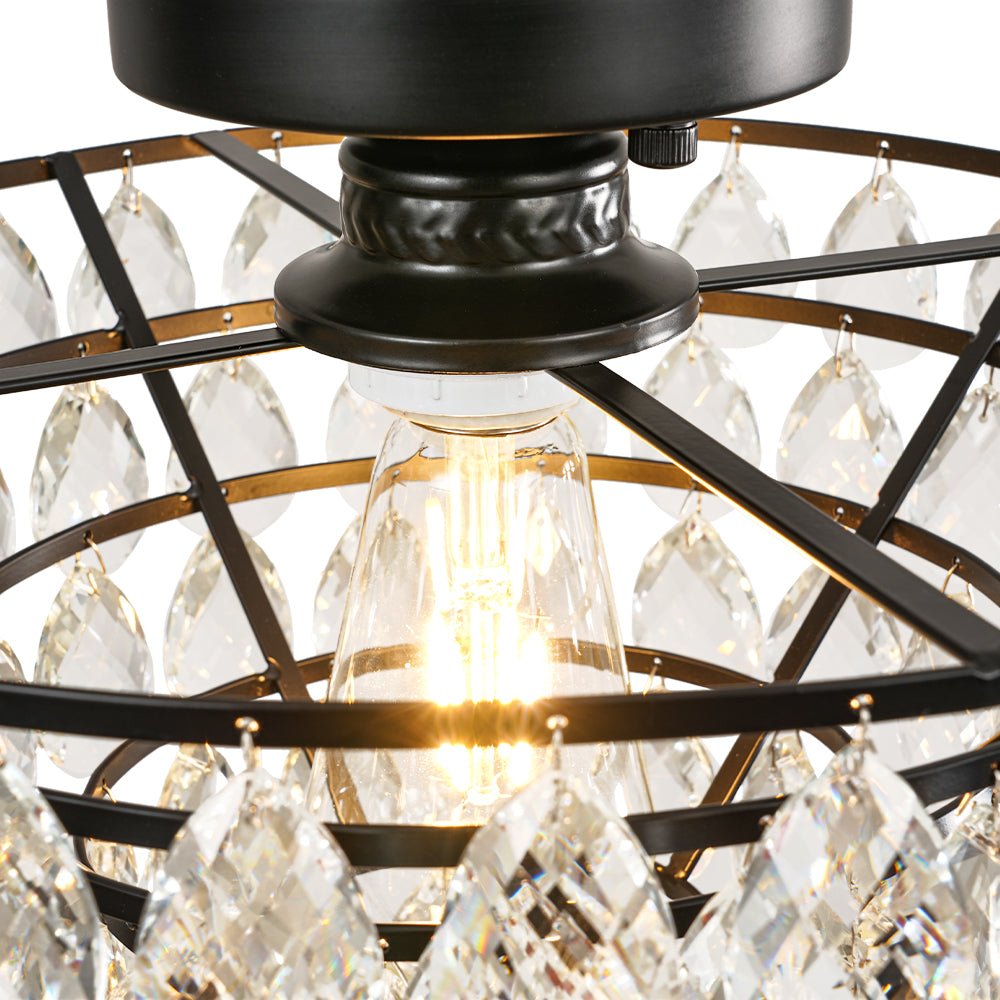 Glam Faceted Crystal Round Tiered Semi Flush Mount Light