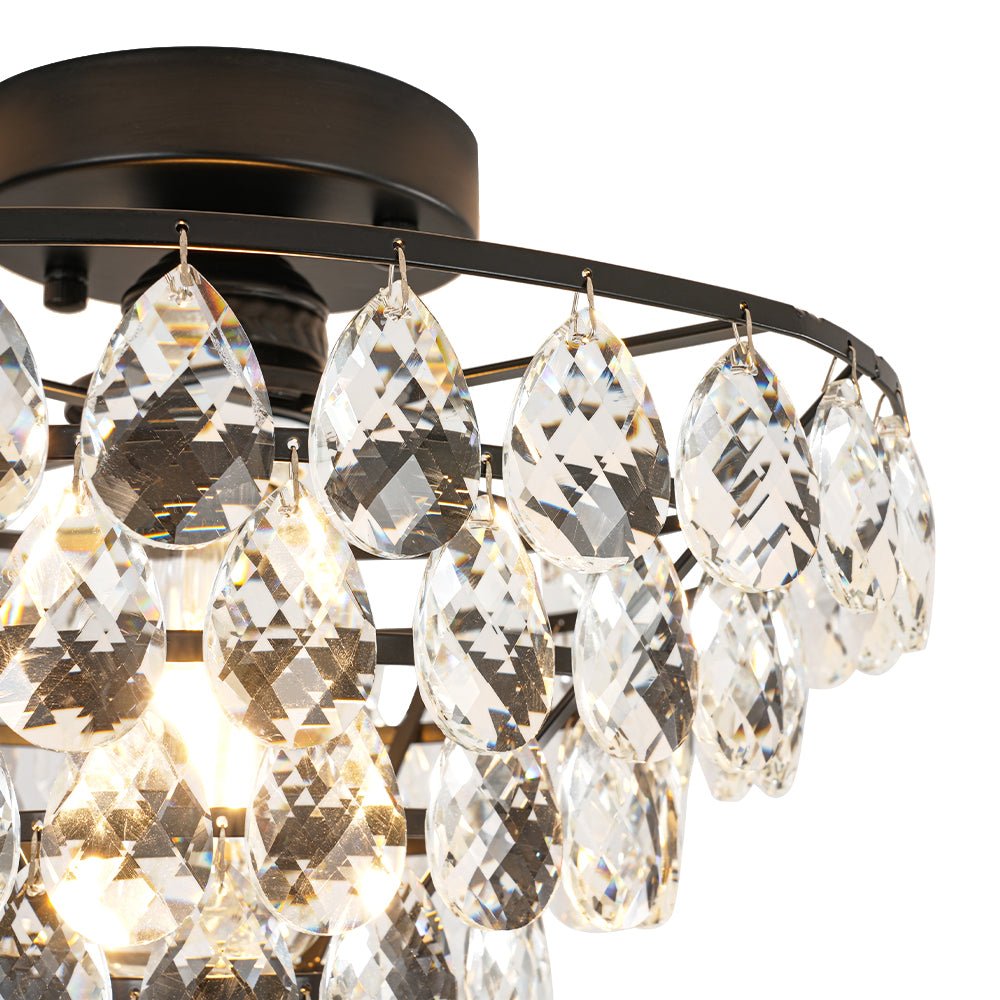 Glam Faceted Crystal Round Tiered Semi Flush Mount Light