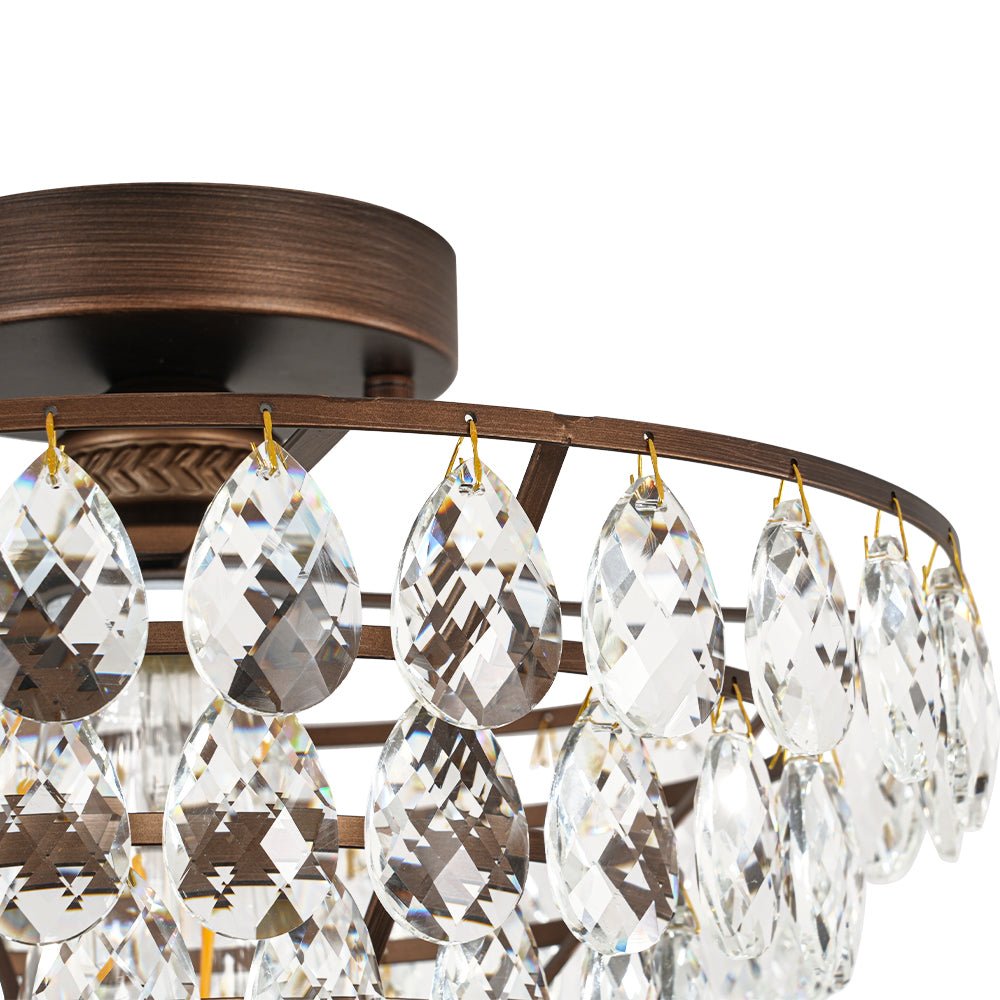 Glam Faceted Crystal Round Tiered Semi Flush Mount Light
