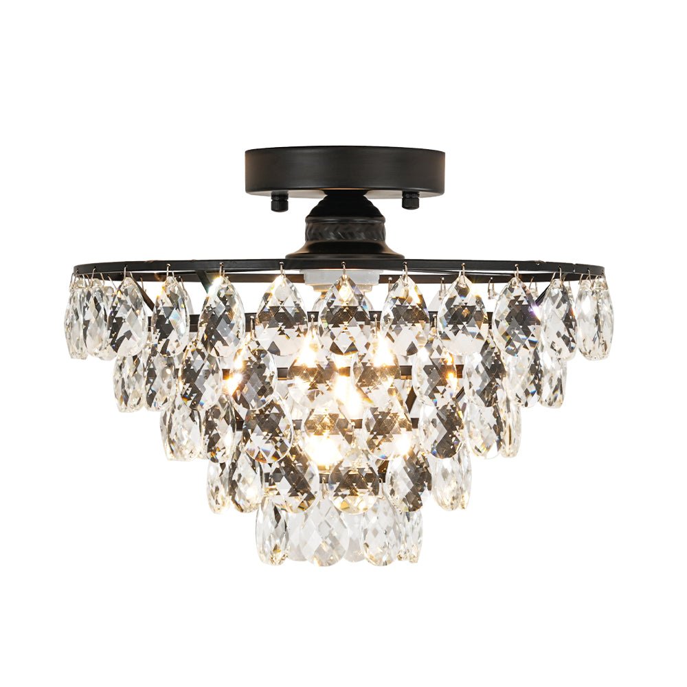 Glam Faceted Crystal Round Tiered Semi Flush Mount Light