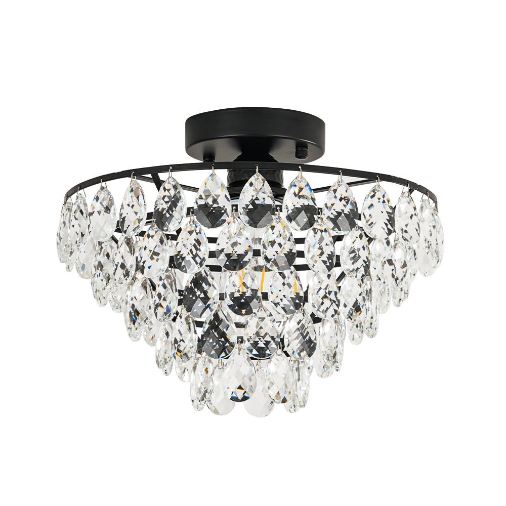 Glam Faceted Crystal Round Tiered Semi Flush Mount Light