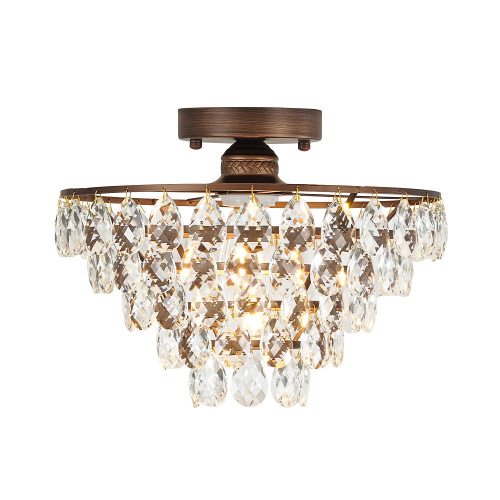 Glam Faceted Crystal Round Tiered Semi Flush Mount Light