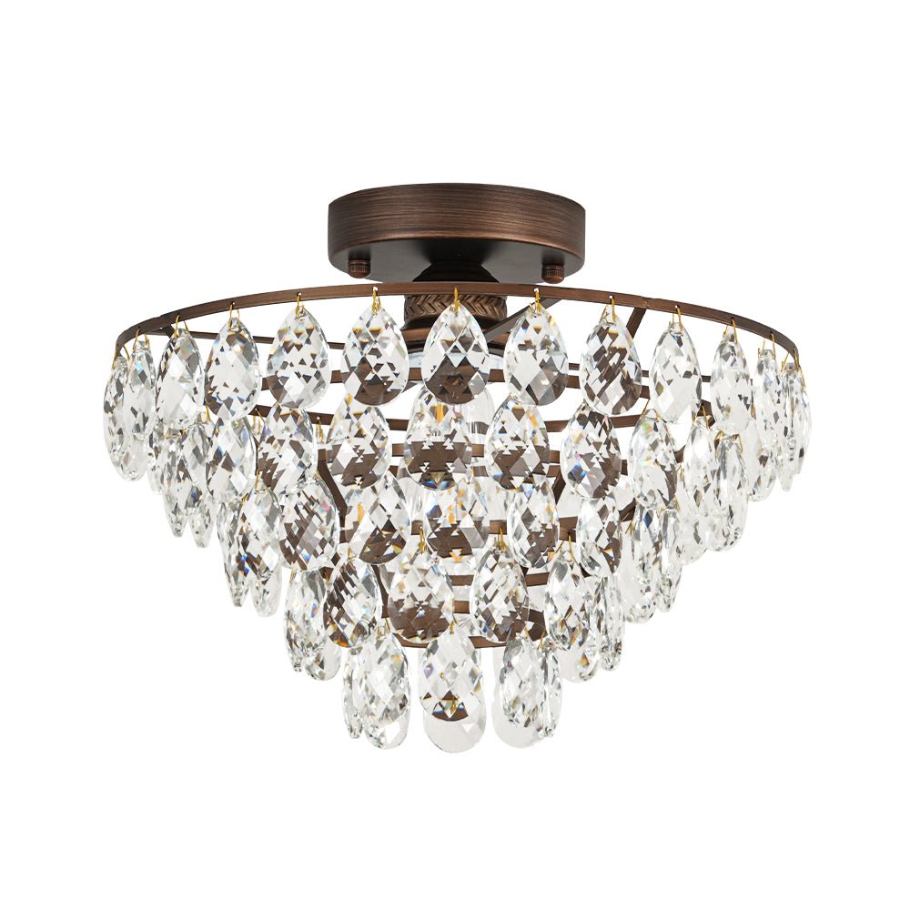 Glam Faceted Crystal Round Tiered Semi Flush Mount Light