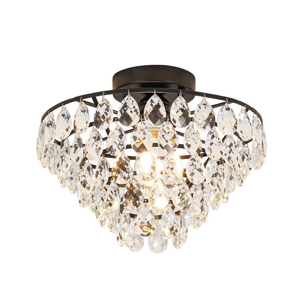 Glam Faceted Crystal Round Tiered Semi Flush Mount Light