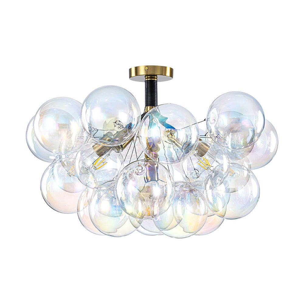 Glam Iridescent Glass Cluster Bubble Semi Flush Chandelier