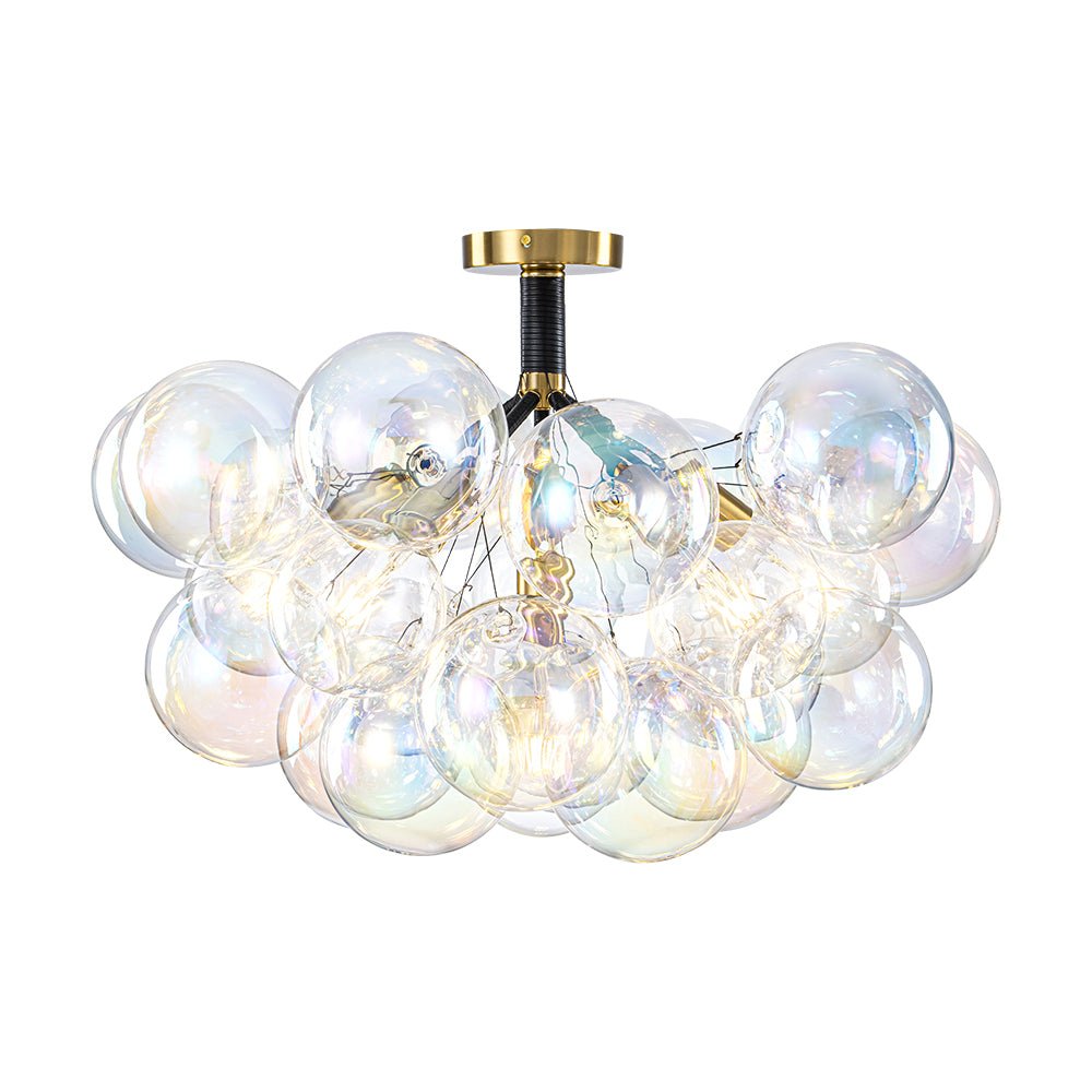 Glam Iridescent Glass Cluster Bubble Semi Flush Chandelier