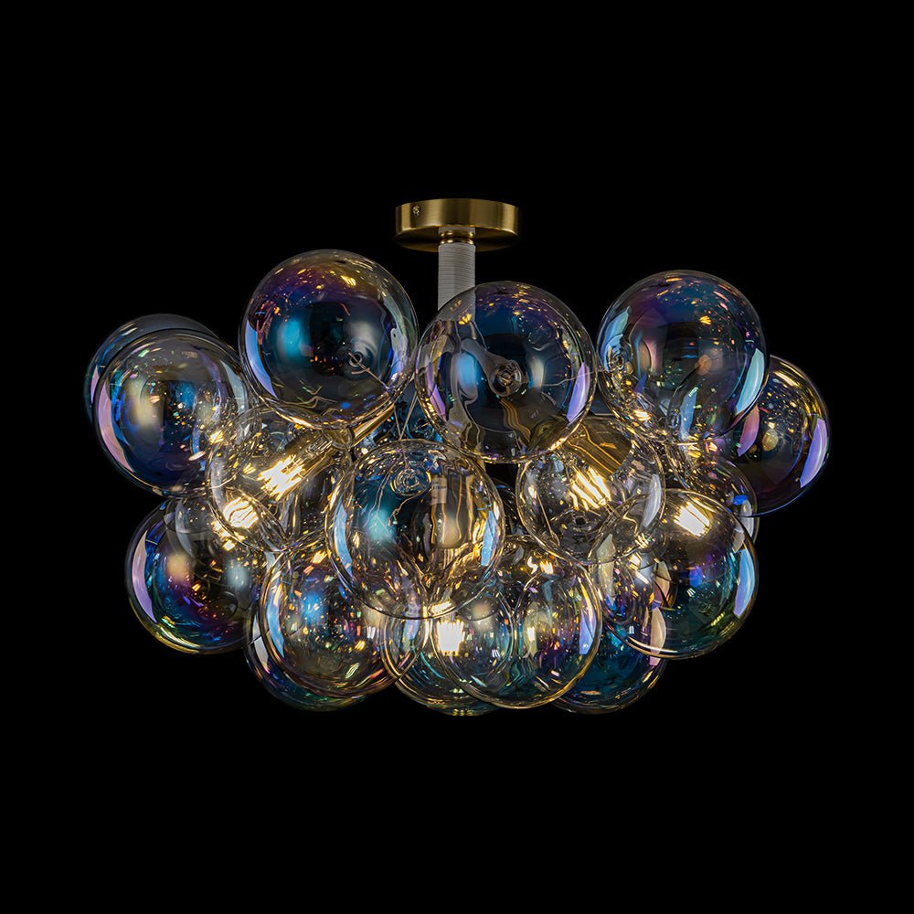 Glam Iridescent Glass Cluster Bubble Semi Flush Chandelier