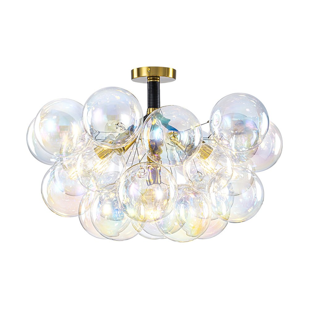 Glam Iridescent Glass Cluster Bubble Semi Flush Chandelier