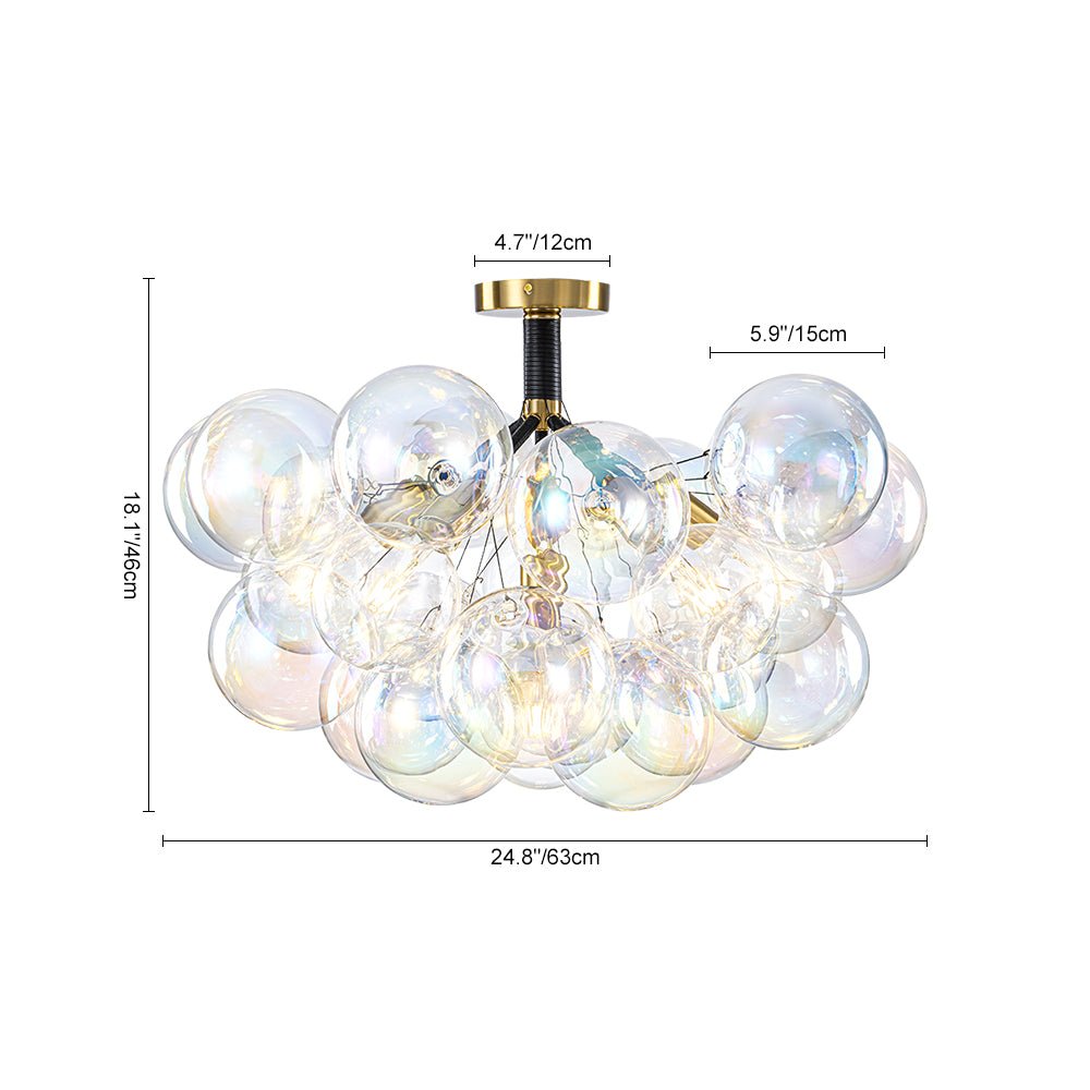 Glam Iridescent Glass Cluster Bubble Semi Flush Chandelier