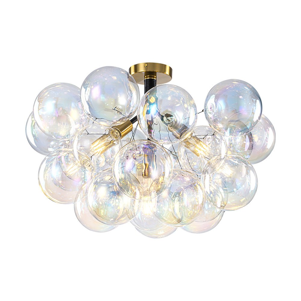 Glam Iridescent Glass Cluster Bubble Semi Flush Chandelier