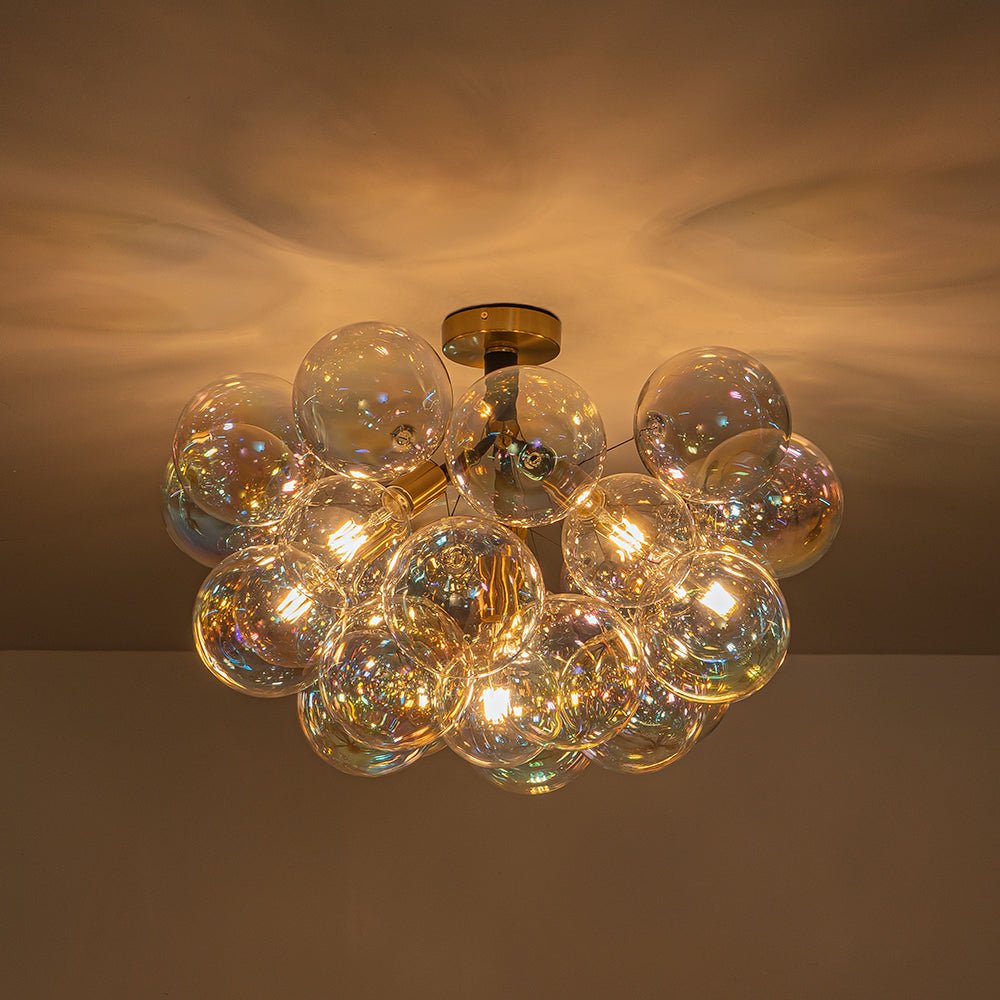 Glam Iridescent Glass Cluster Bubble Semi Flush Chandelier