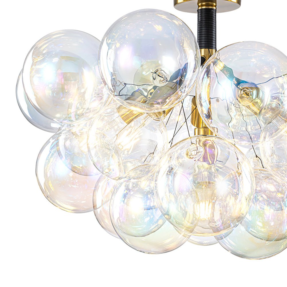 Glam Iridescent Glass Cluster Bubble Semi Flush Chandelier