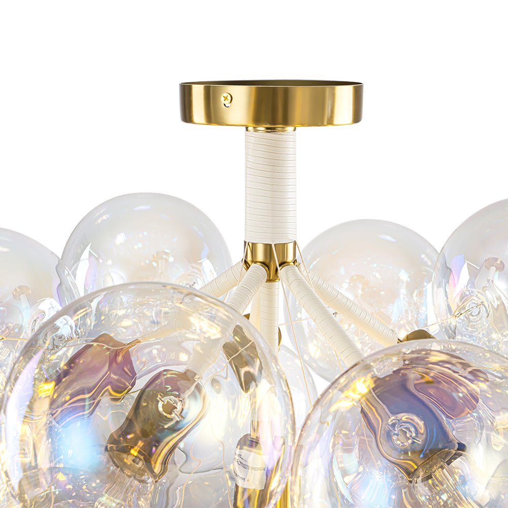 Glam Iridescent Glass Cluster Bubble Semi Flush Chandelier