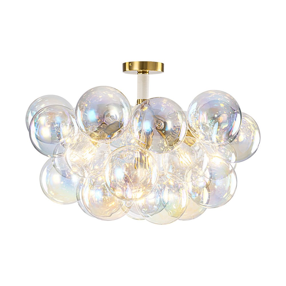 Glam Iridescent Glass Cluster Bubble Semi Flush Chandelier