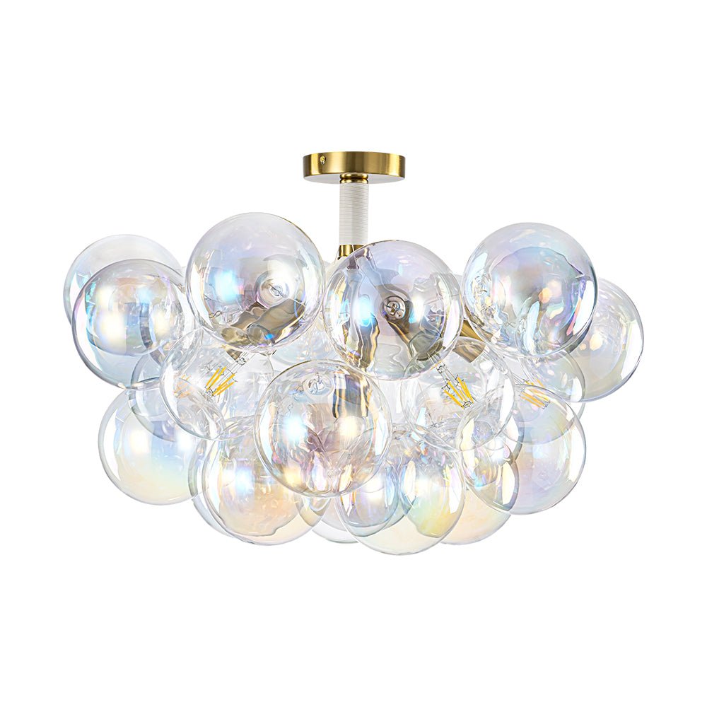 Glam Iridescent Glass Cluster Bubble Semi Flush Chandelier