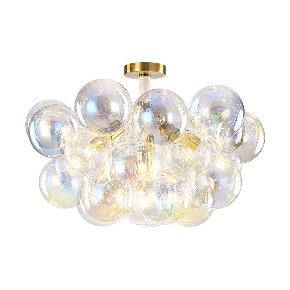 Glam Iridescent Glass Cluster Bubble Semi Flush Chandelier