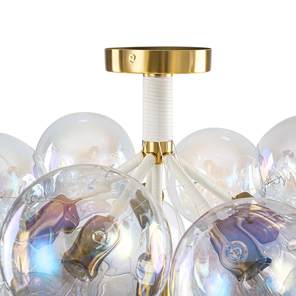 Glam Iridescent Glass Cluster Bubble Semi Flush Chandelier