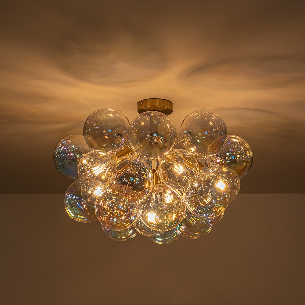 Glam Iridescent Glass Cluster Bubble Semi Flush Chandelier