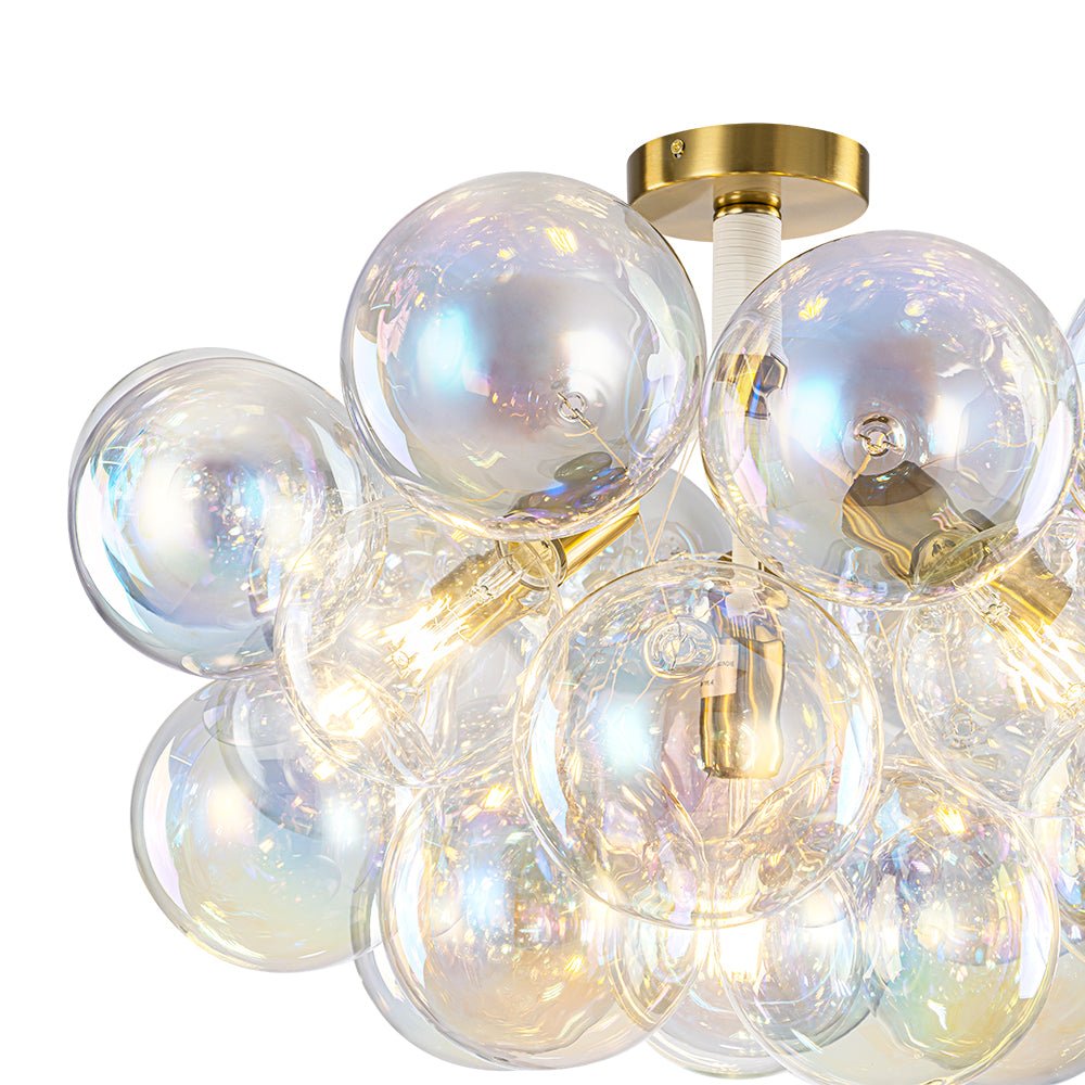 Glam Iridescent Glass Cluster Bubble Semi Flush Chandelier