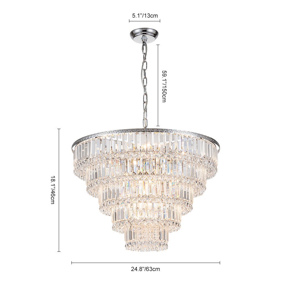 Glam Luxe Chrome 5-Tier Crystal Round Chandelier