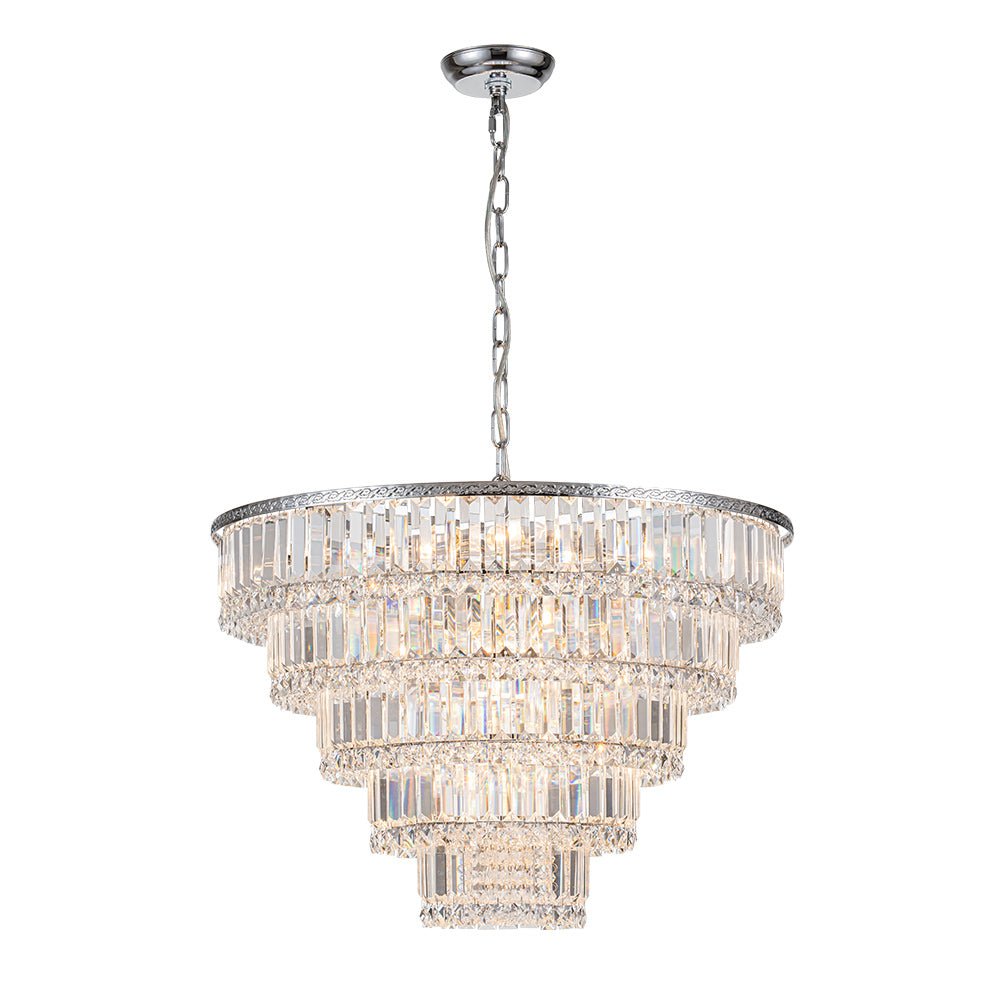 Glam Luxe Chrome 5-Tier Crystal Round Chandelier