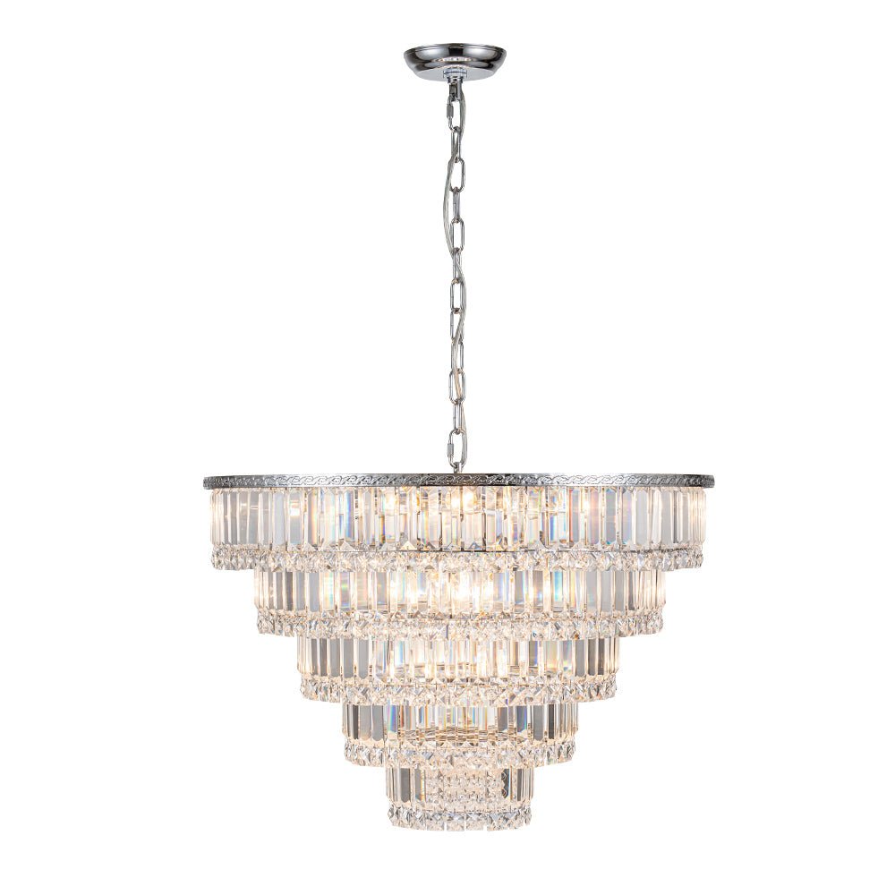 Glam Luxe Chrome 5-Tier Crystal Round Chandelier