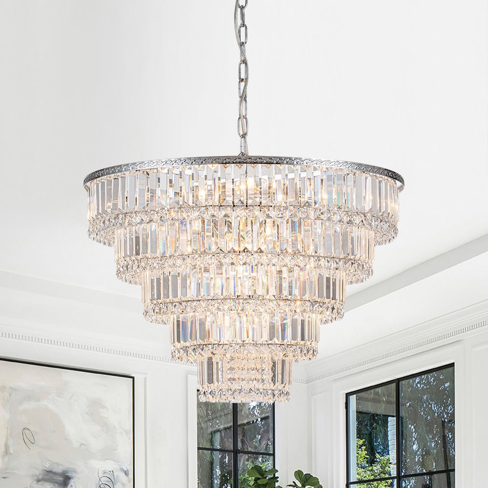 Glam Luxe Chrome 5-Tier Crystal Round Chandelier