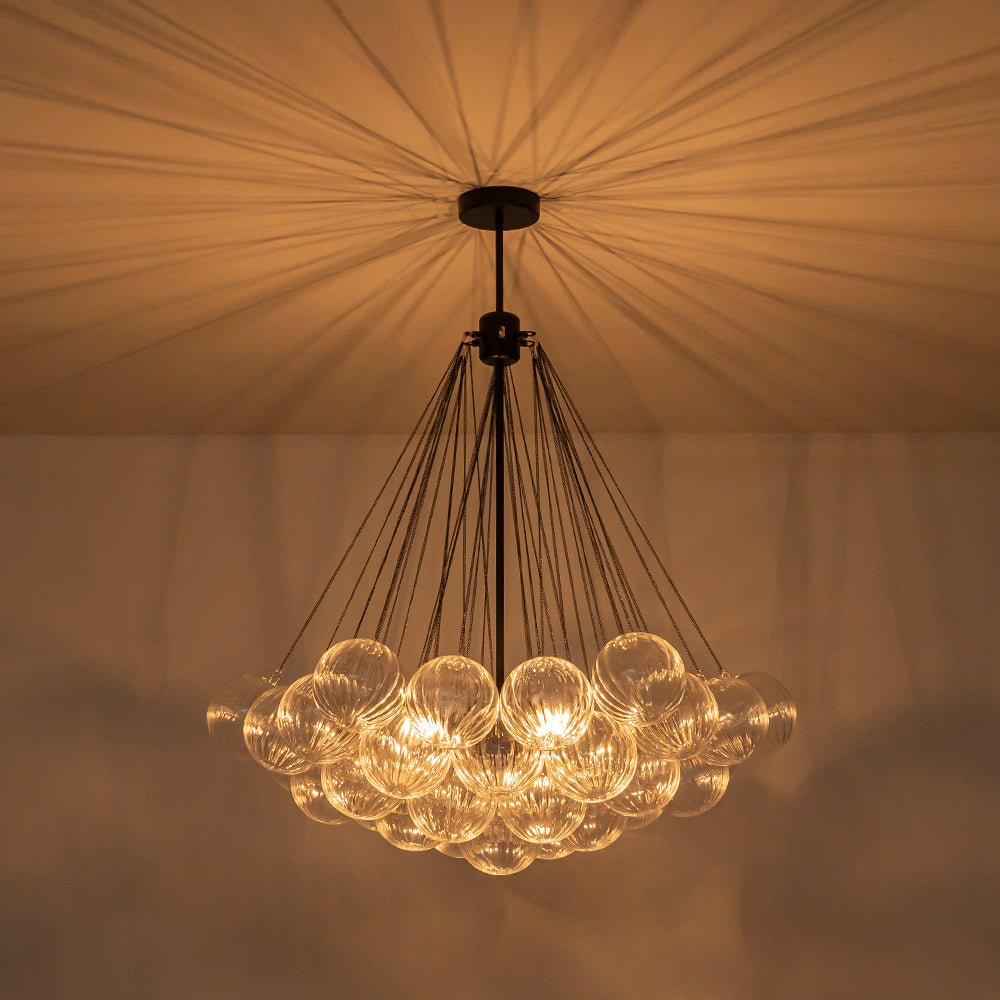 Glam Ribbed Glass Globe Textured Bubble Cluster Chandelier