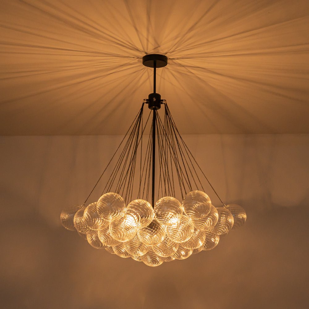 Glam Ribbed Glass Globe Textured Bubble Cluster Chandelier