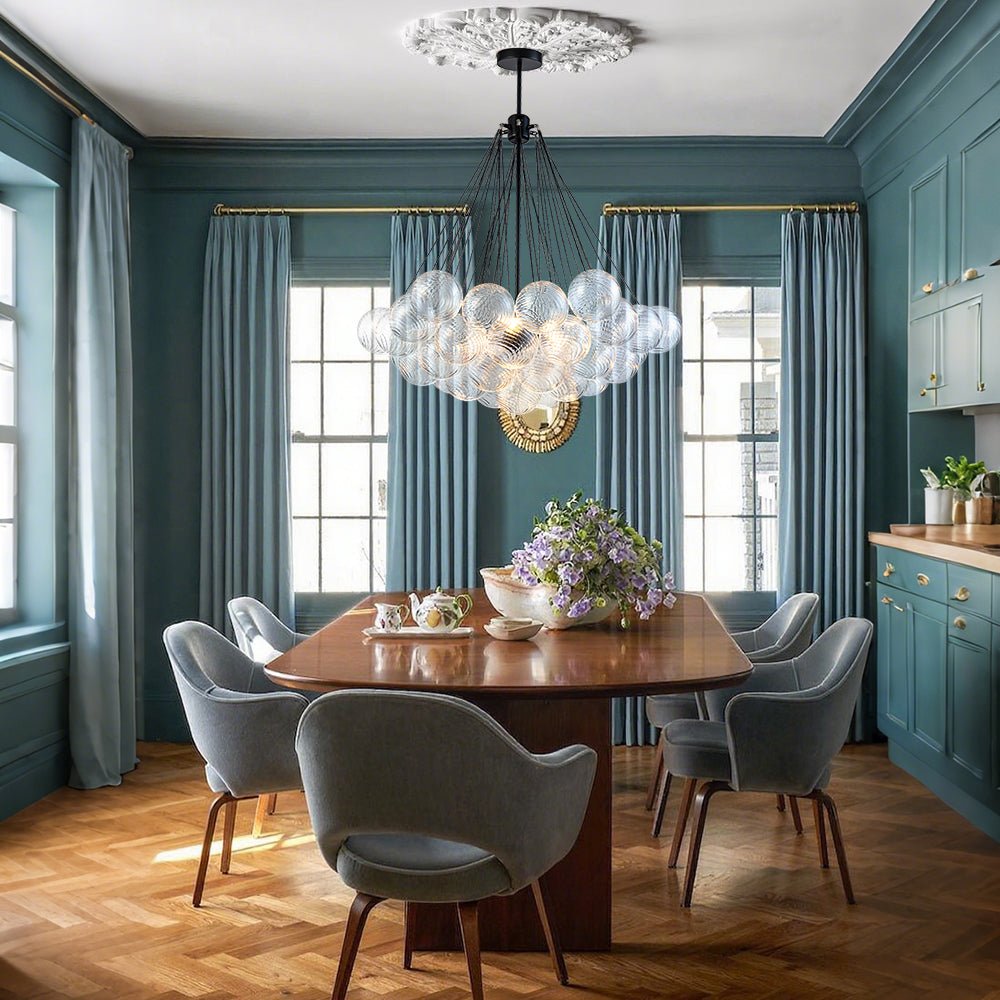 Glam Ribbed Glass Globe Textured Bubble Cluster Chandelier