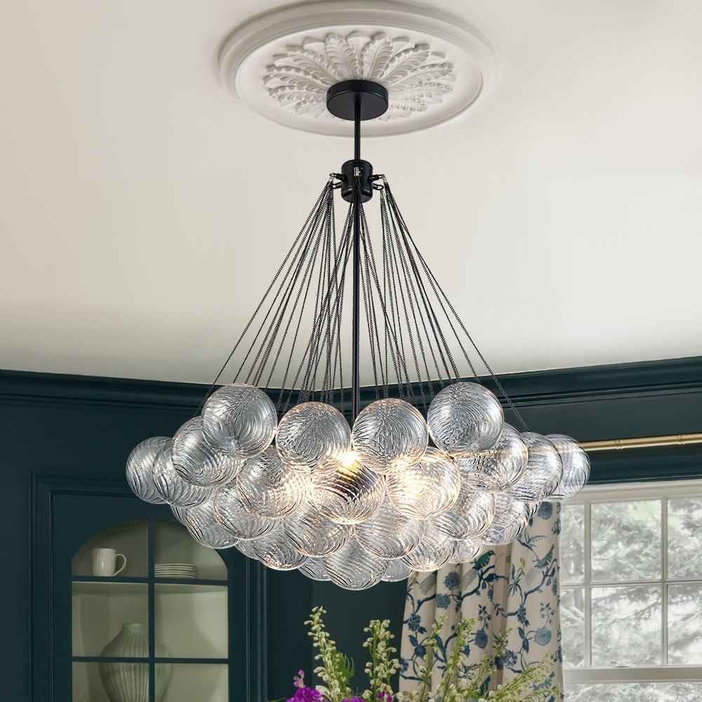 Glam Ribbed Glass Globe Textured Bubble Cluster Chandelier