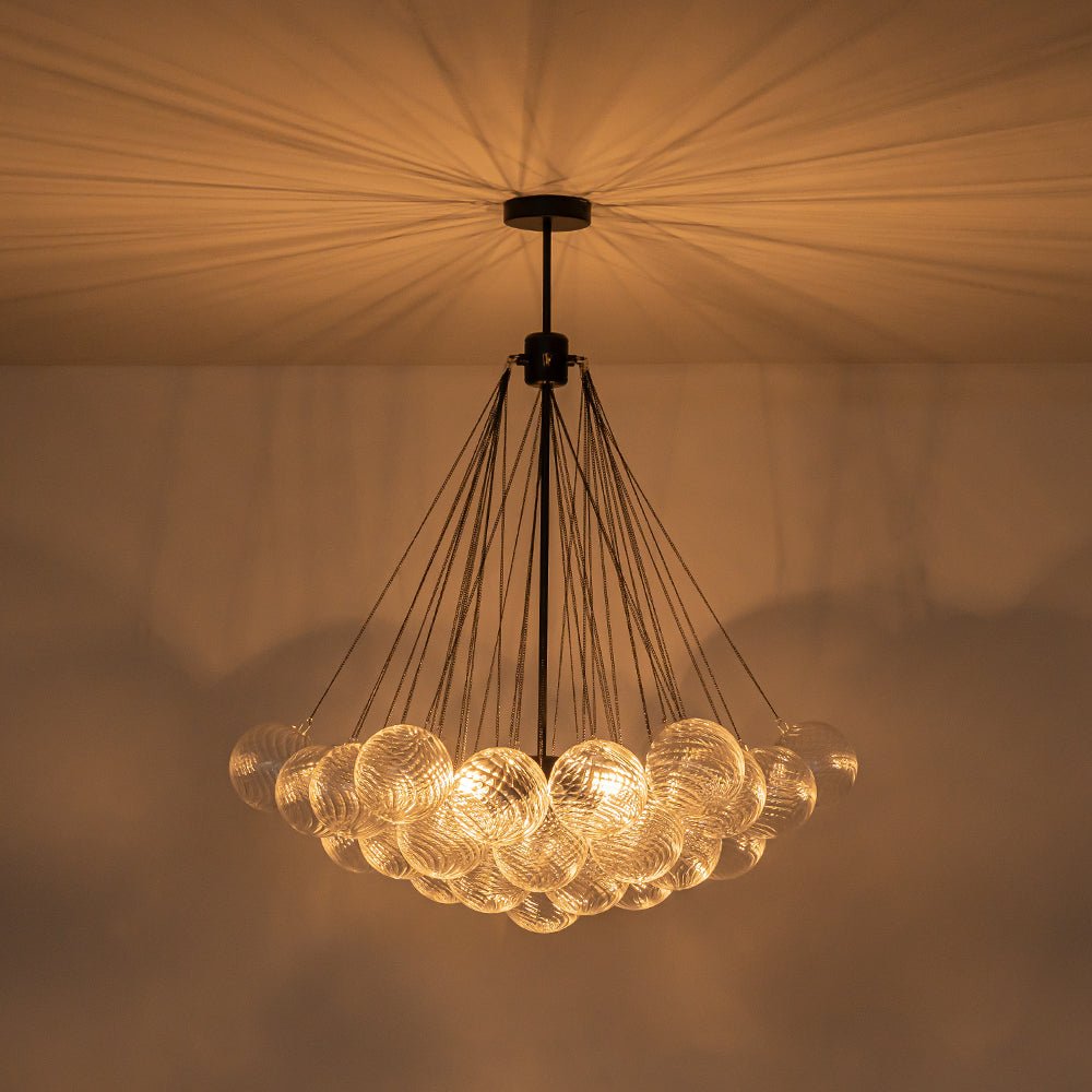 Glam Ribbed Glass Globe Textured Bubble Cluster Chandelier