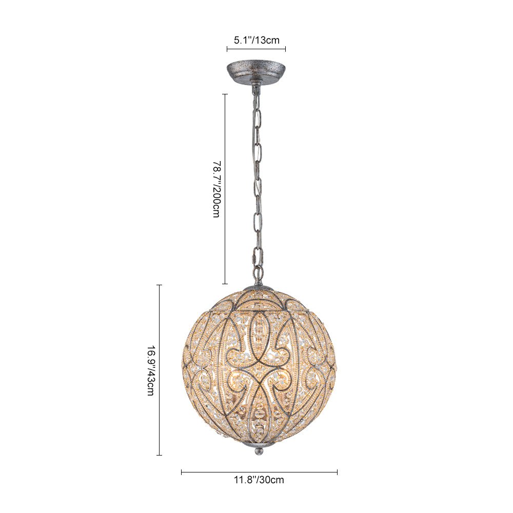 Glam Shabby Chic Crystal Globe Chandelier Distressed Silver